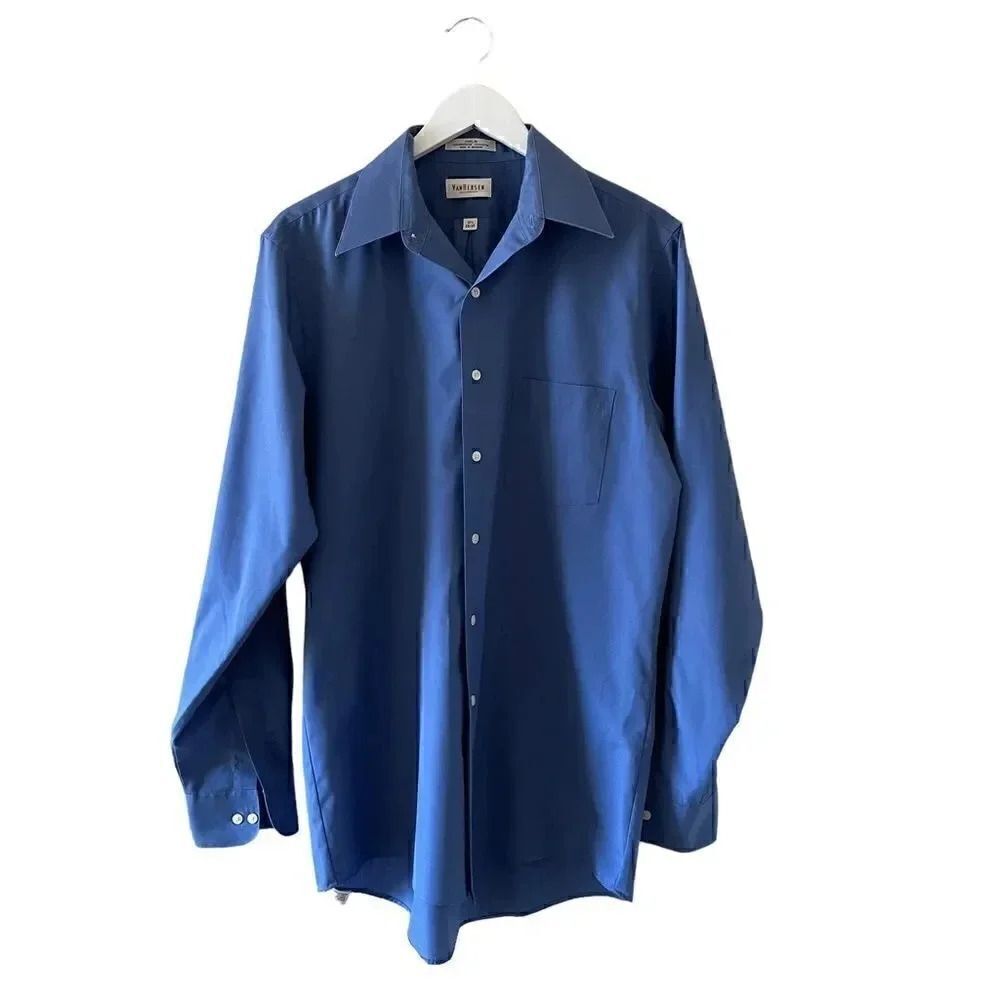 Van Heusen Poplin Blue Long Sleeves Cotton Blend Button DownShirt SZ 34/35